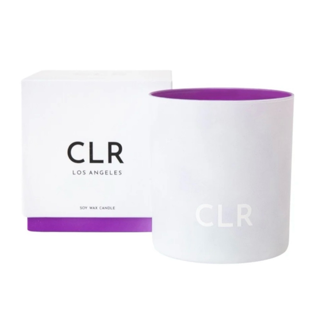 New In Box CLR Los Angeles Purple Scented 8 Oz Glass Candle With Box Retail $48